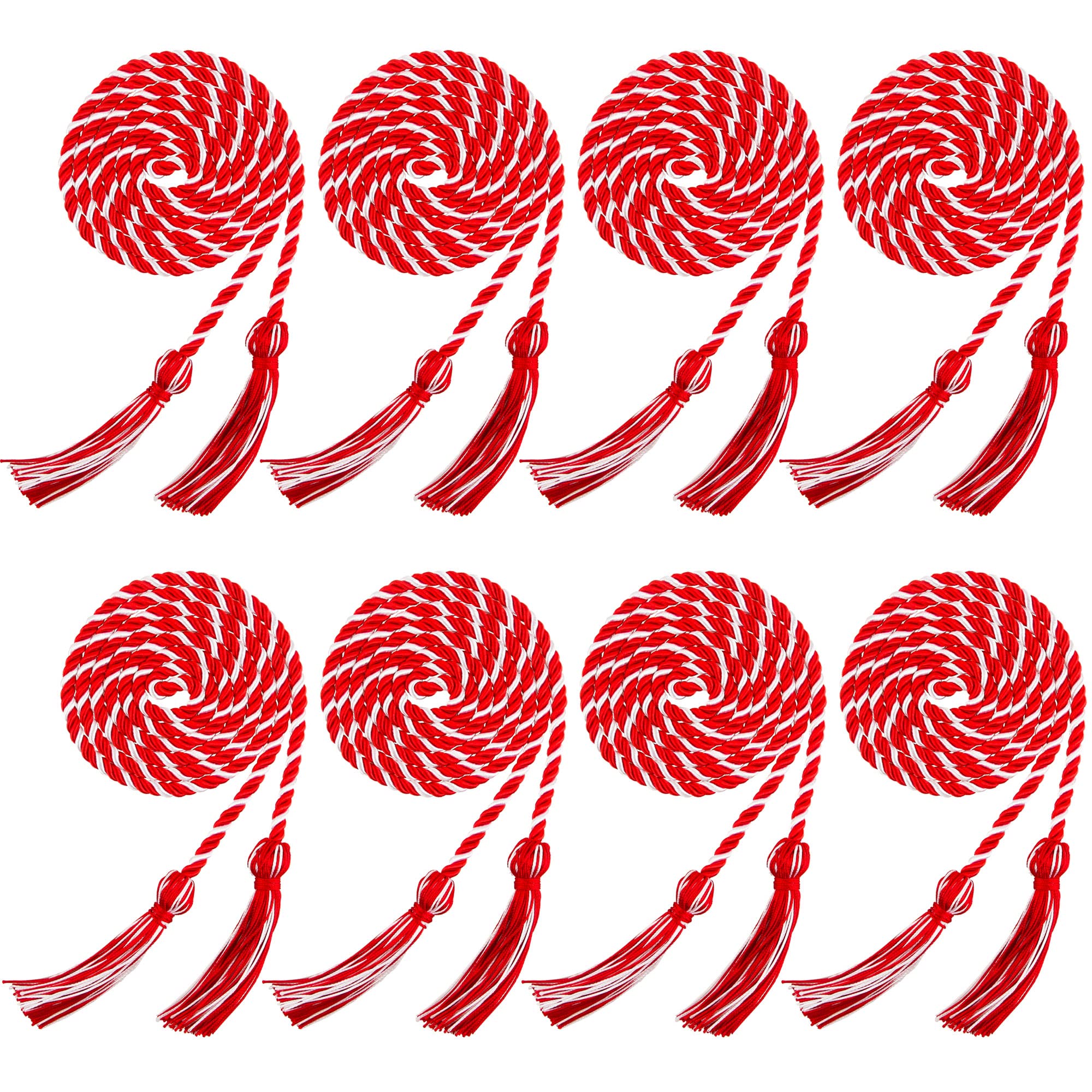 Trounistro 8 Pieces Graduation Cords Yarn Honor Cords with Tassel for College Graduation Students (Red with White)