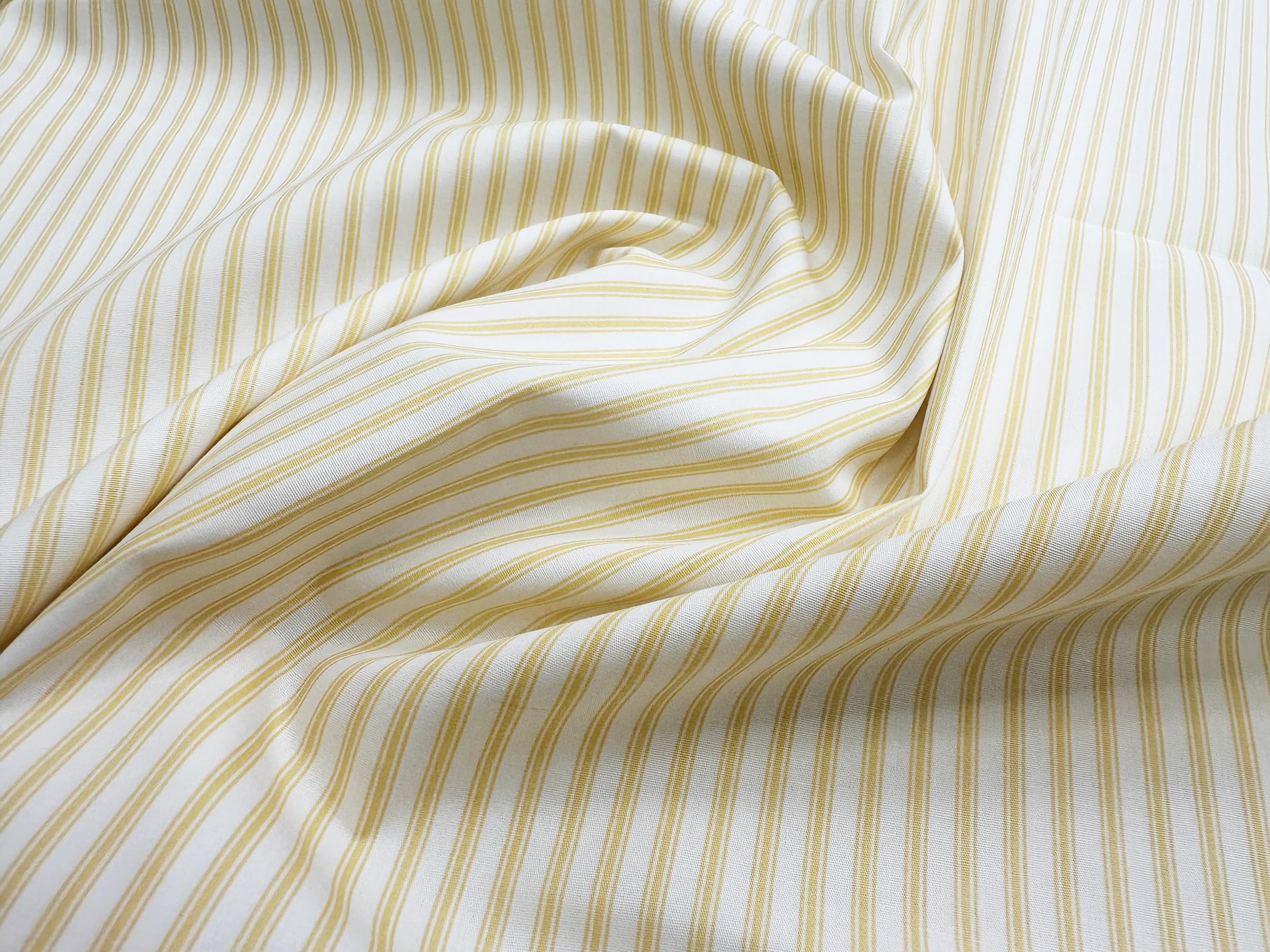 Cotton Fabric - Yellow & Ivory Ticking Stripe - Craft Fabric Material Metre