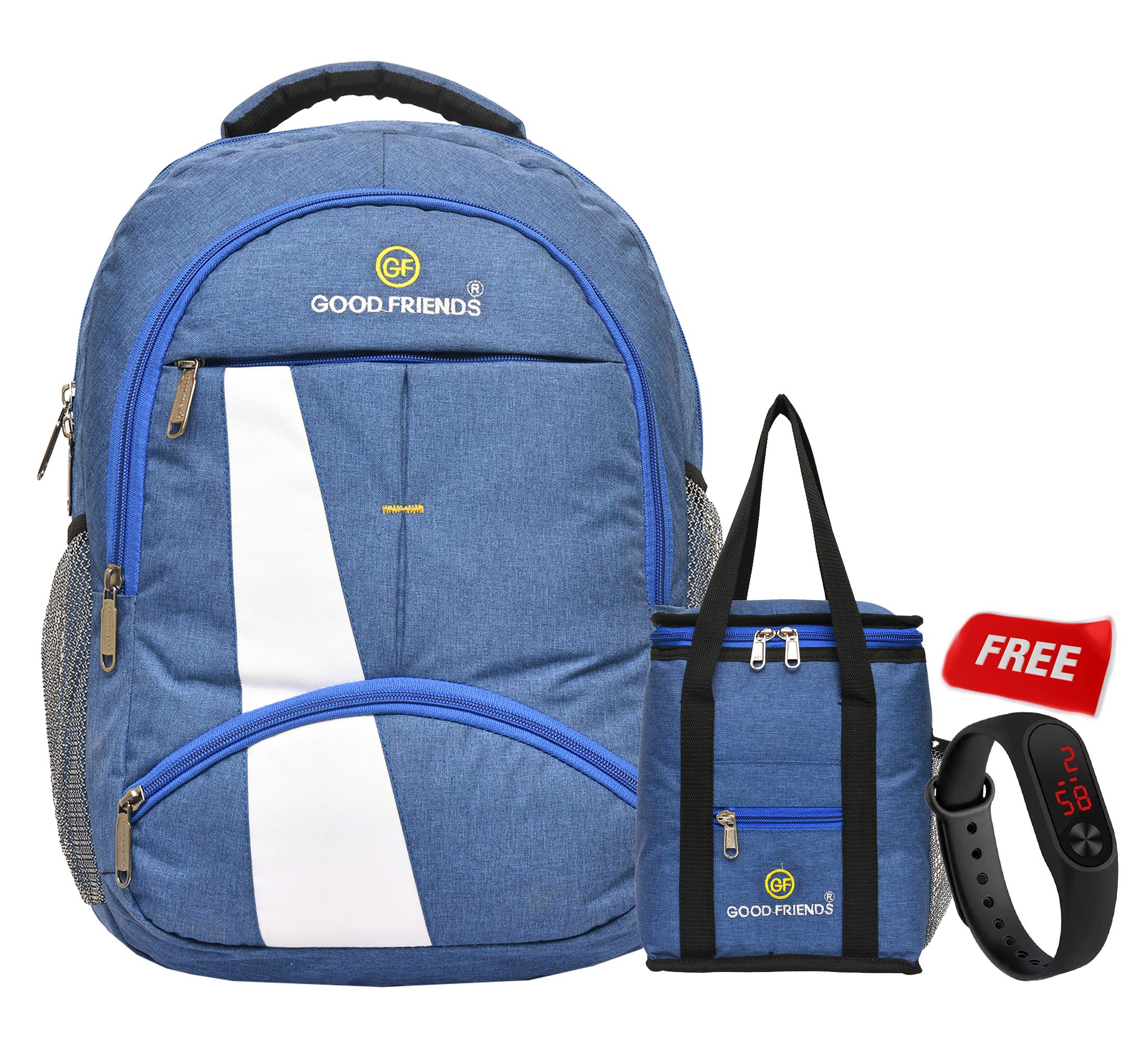 Good Friends Casual bagpack/School Bag/Laptop Backpack/Lunch Bag/Tiffin Bag/Blue/Digital Led Band Watch (B0926TJZQH) Amazon Price History, Amazon Price Tracker