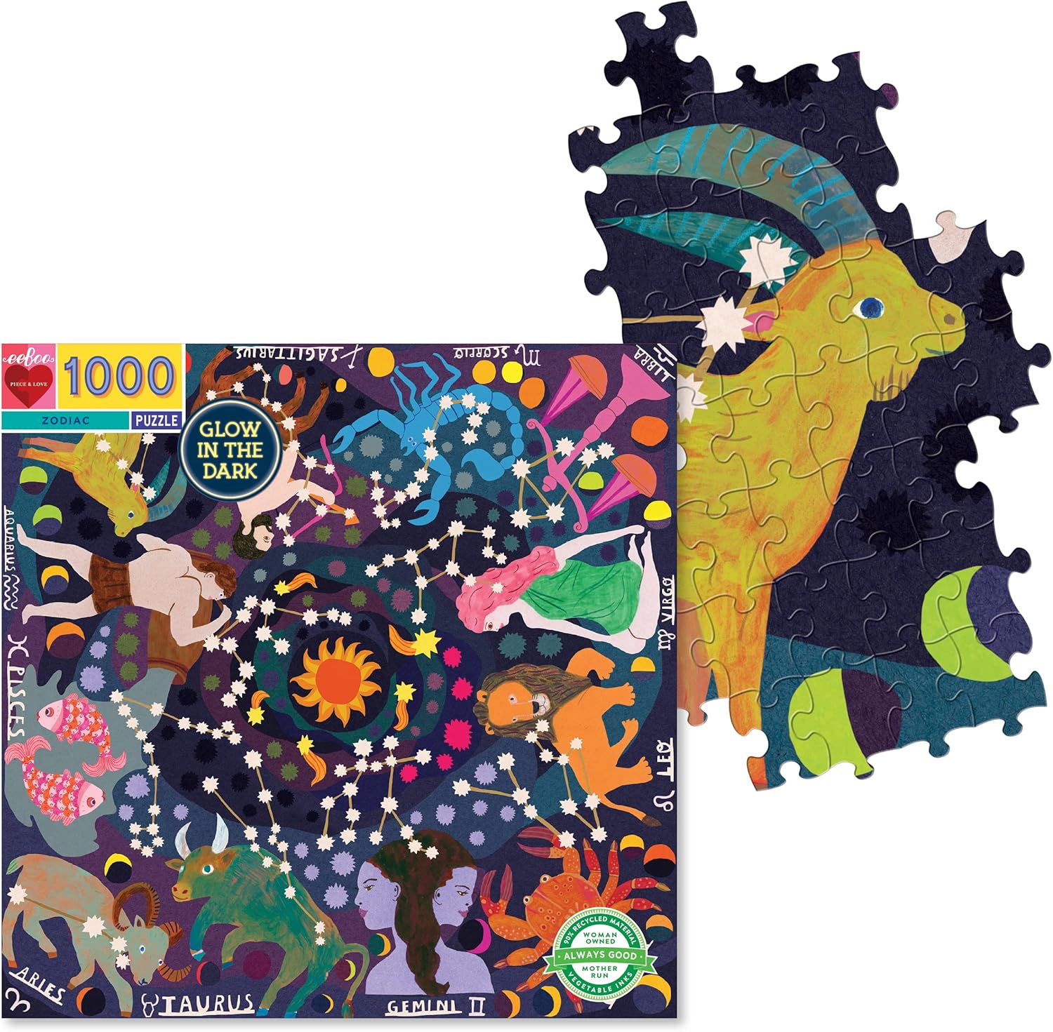 eeBoo Piece and Love Zodiac Constellation 1000-piece Square Adult Jigsaw Puzzle Glow in the Dark, Jigsaw Puzzle for Adult and Families, with Glossy, Sturdy Pieces and Minimal Puzzle Dust