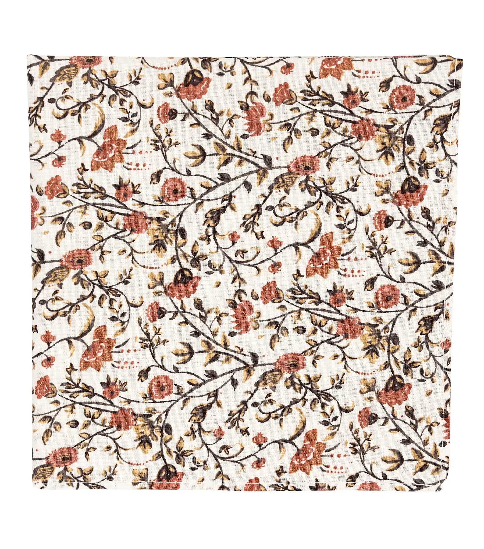 DB Dickie Bow Carré de poche en coton de luxe, Orange poussiéreux, crème et vert mousse, 23cm x 23cm