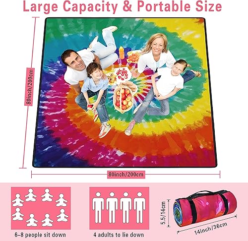 Miniatura 139 de Manta de picnic extra grande impermeable plegable (80 x 80 pulgadas), manta de playa impermeable a prueba de arena, 3 capas para el aire libre