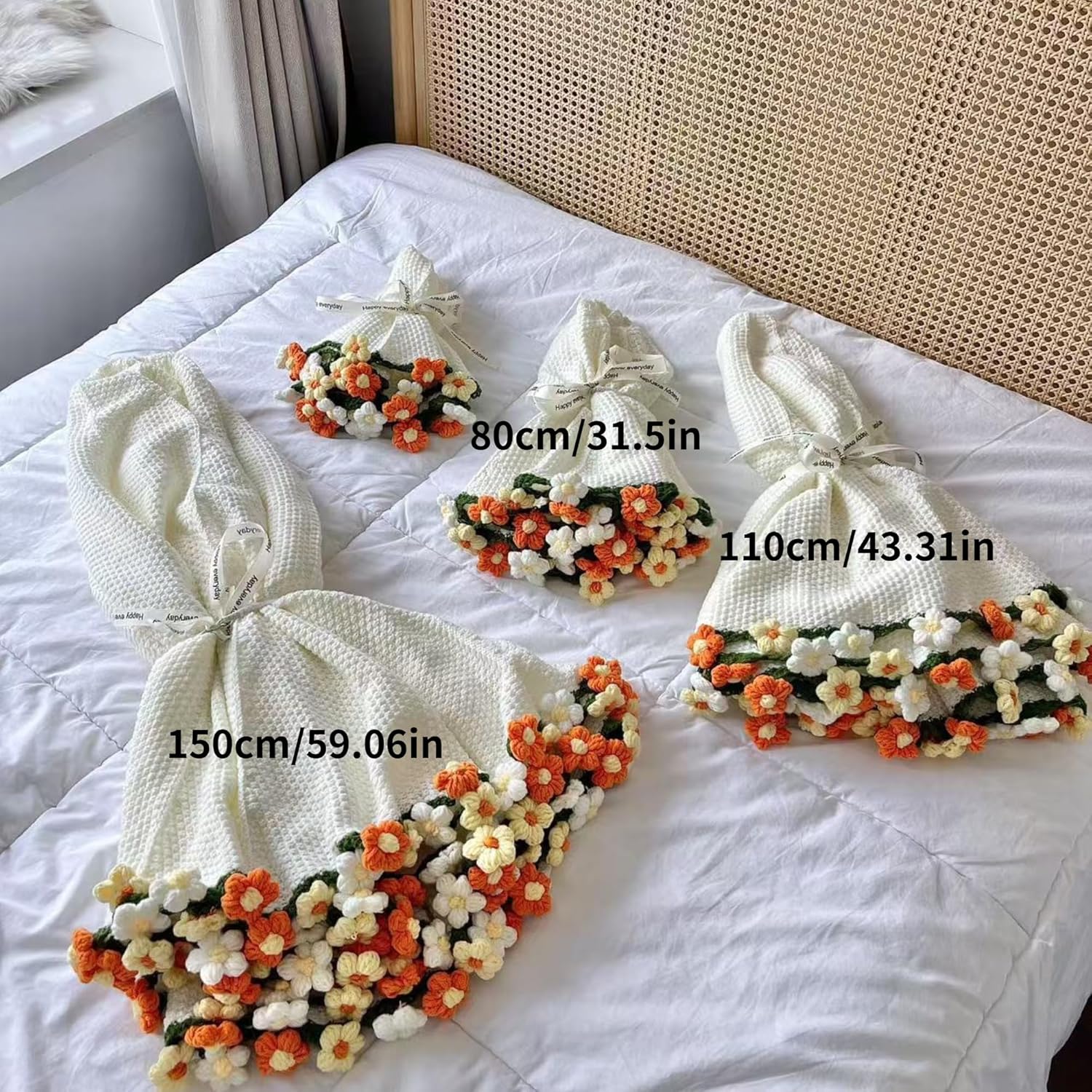 KBLK-JAY Crochet Flower Bouquet Blanket Handmade Knitted Throw Blankets Gifts for Mother's Day Wedding Valentine’s Day Anniversary Birthday Christmas Thanksgiving Home Decor