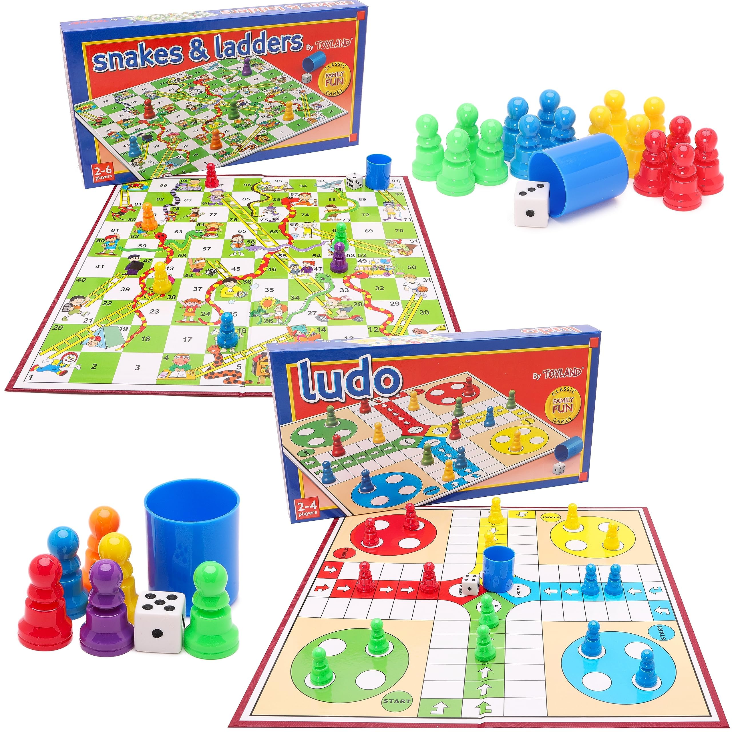 Toyland(r) Classic Family Favourites Board Game Bundle - Snakes and Ladders & Ludo - Suitable Ages 3+