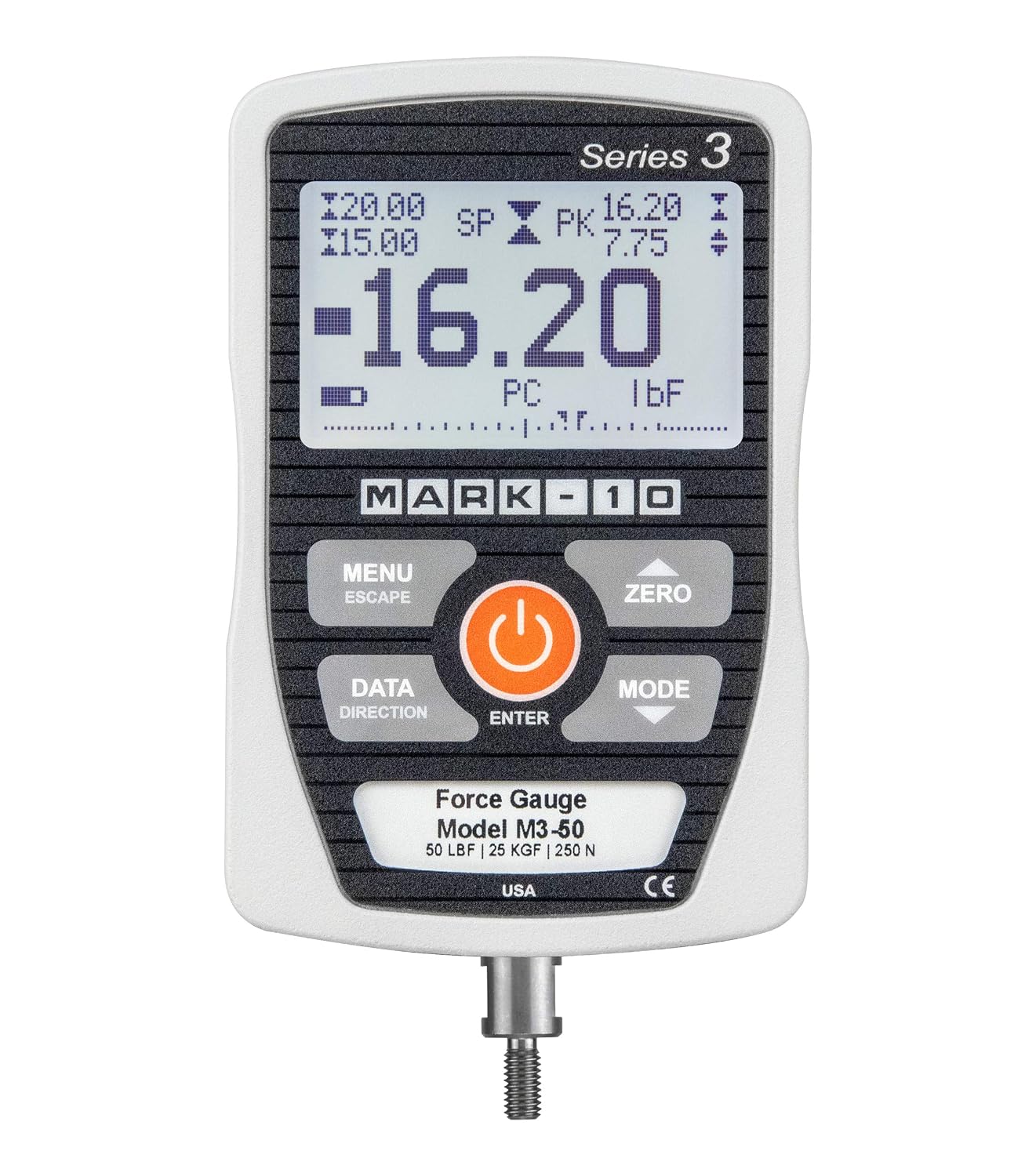 Mark-10 M3-100 Series M3 Digital Force Gauge, 100lbF Capacity