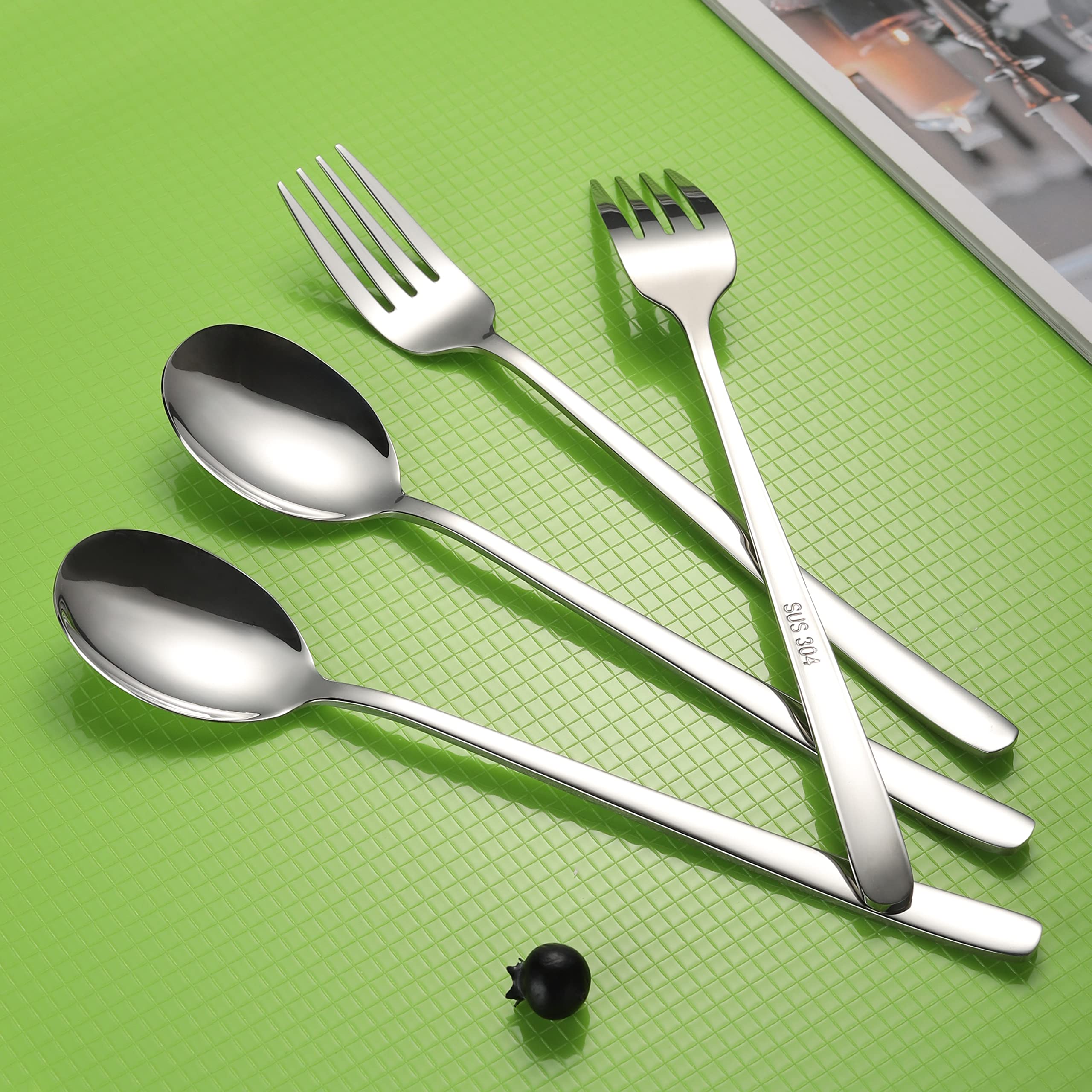 Set di 12 forchette e cucchiai, in acciaio inox, per la casa, cucina, hotel (acciaio inox)