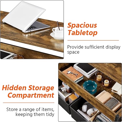 Miniatura 6 de Yaheetech Mesa auxiliar elevable con almacenamiento y 2 cestas de tela, mesa de centro de madera de 41.5 pulgadas para sala de estar y oficina,