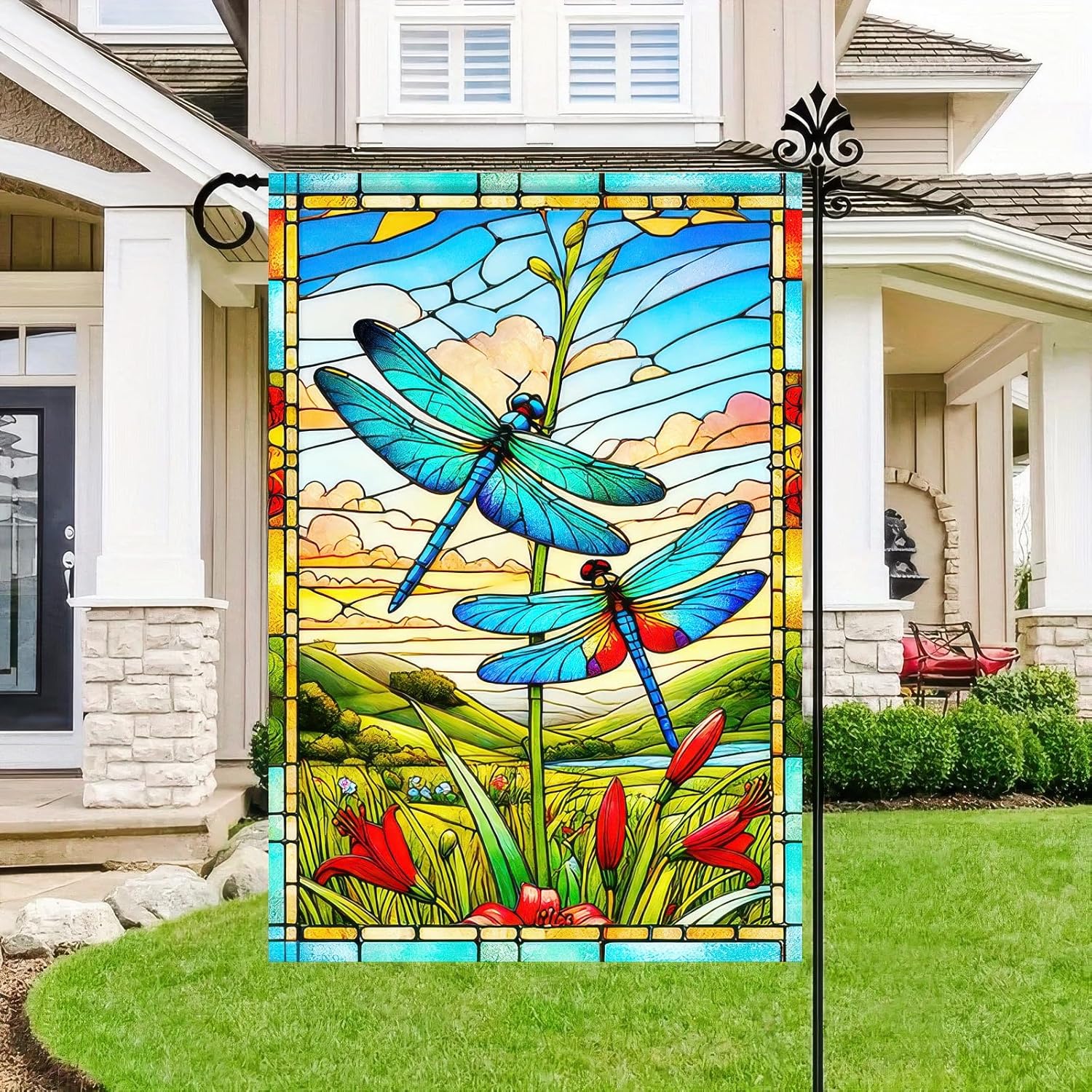 Spring Summer Garden Flag Dragonfly Stained Glass Garden Flag 12x18 Inch Double Sided Nature Art Dragonflies Outdoor Yard Lawn Porch Patio Rustic Decor Banner - Image 7