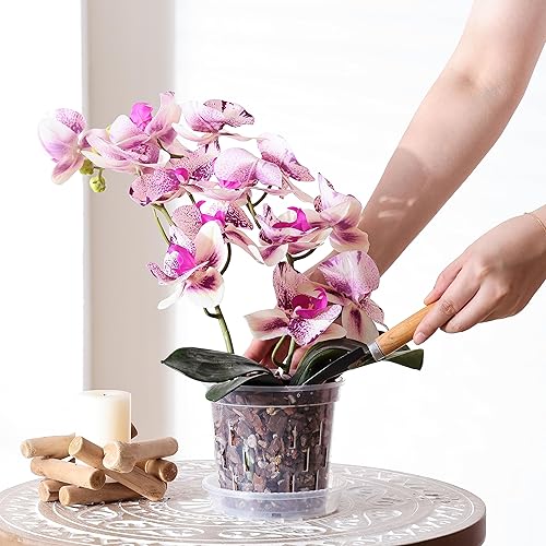 Miniatura 2 de TRUEDAYS Paquete de 4 macetas de orquídeas con platillos, macetas de plástico transparente de 5 pulgadas con agujeros de drenaje para plantas de