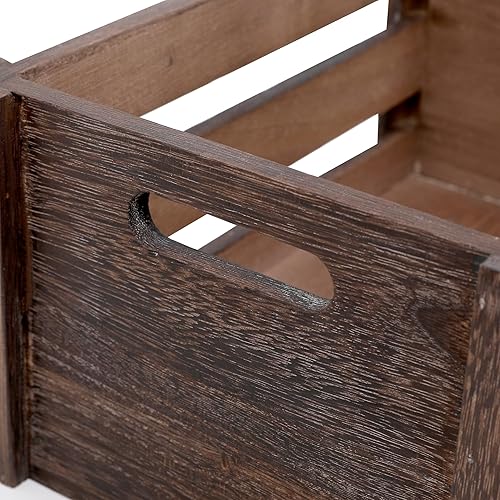 Miniatura 6 de Cajas grandes de madera marrón vintage para exhibición, juego de 3 cajas de madera con asas, cajas de madera rústicas hechas a mano para Negro