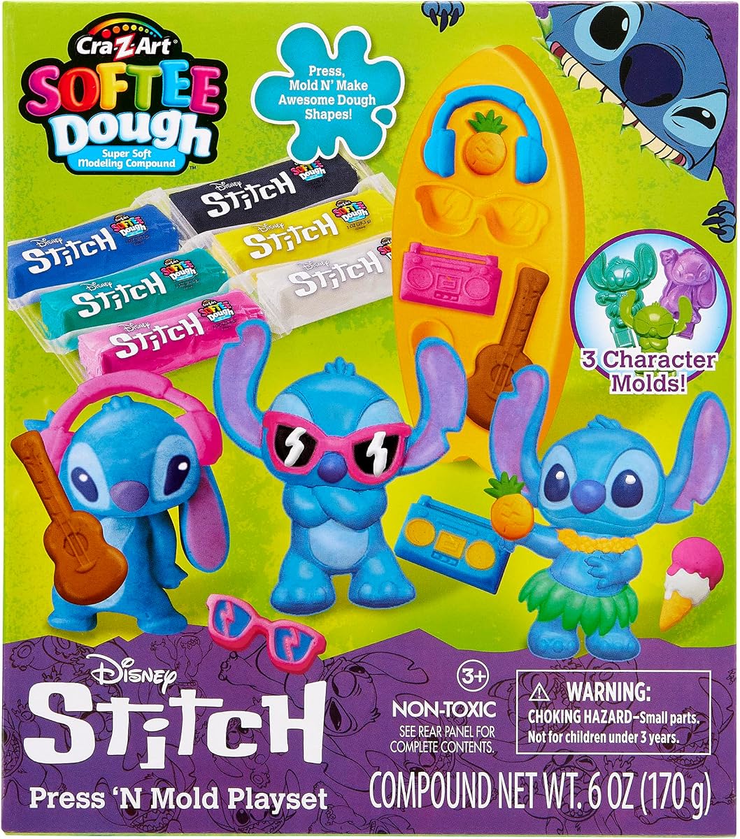 Disney Stitch Softee Dough Press 'N Mold Modelling Dough Playset, 3 Character Molds, Ages 3+