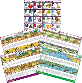 Spectrum Mirror Coat Educational Charts (Set of 5) : Set 17 (Moral Stories - 1,2,3,4 & English Alphabet)