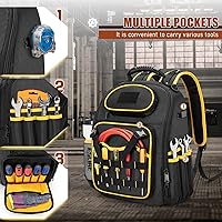 Vista 4 de Tool Backpack with a Tool Pouch, Heavy Duty Tool Bag with Multiple Pockets, Black