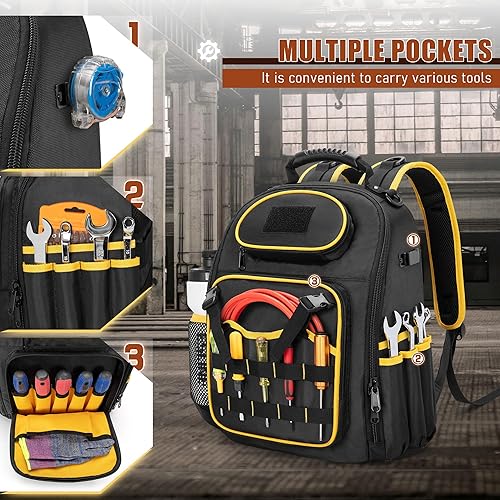 Miniatura 4 de Mochila de herramientas con bolsa de herramientas, bolsa de herramientas resistente con múltiples bolsillos, color negro