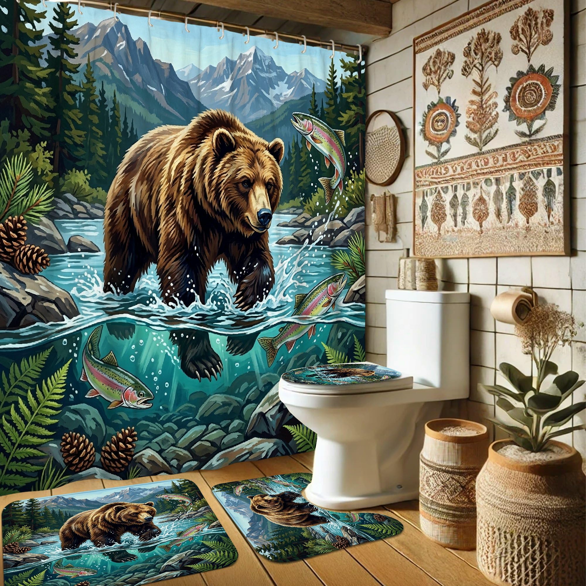 Ensemble de rideaux de douche 183x183 cm lavables marron pour rafraîchir une salle de bain
