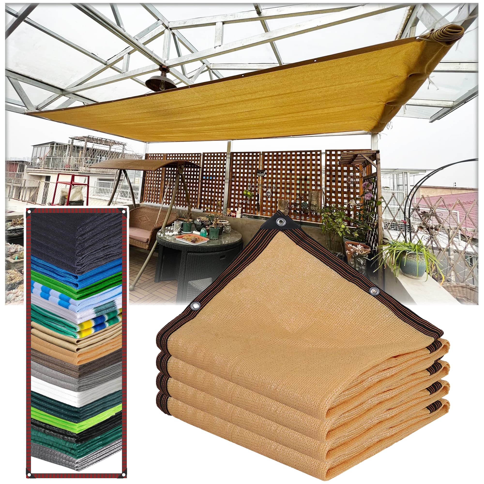 KLGFBDC 90% UV Block Shade Cloth HDPE for Balcony Pergola Pool Garden Greenhouse Chicken Coop Camping Yellow 4x18m Heat Protection