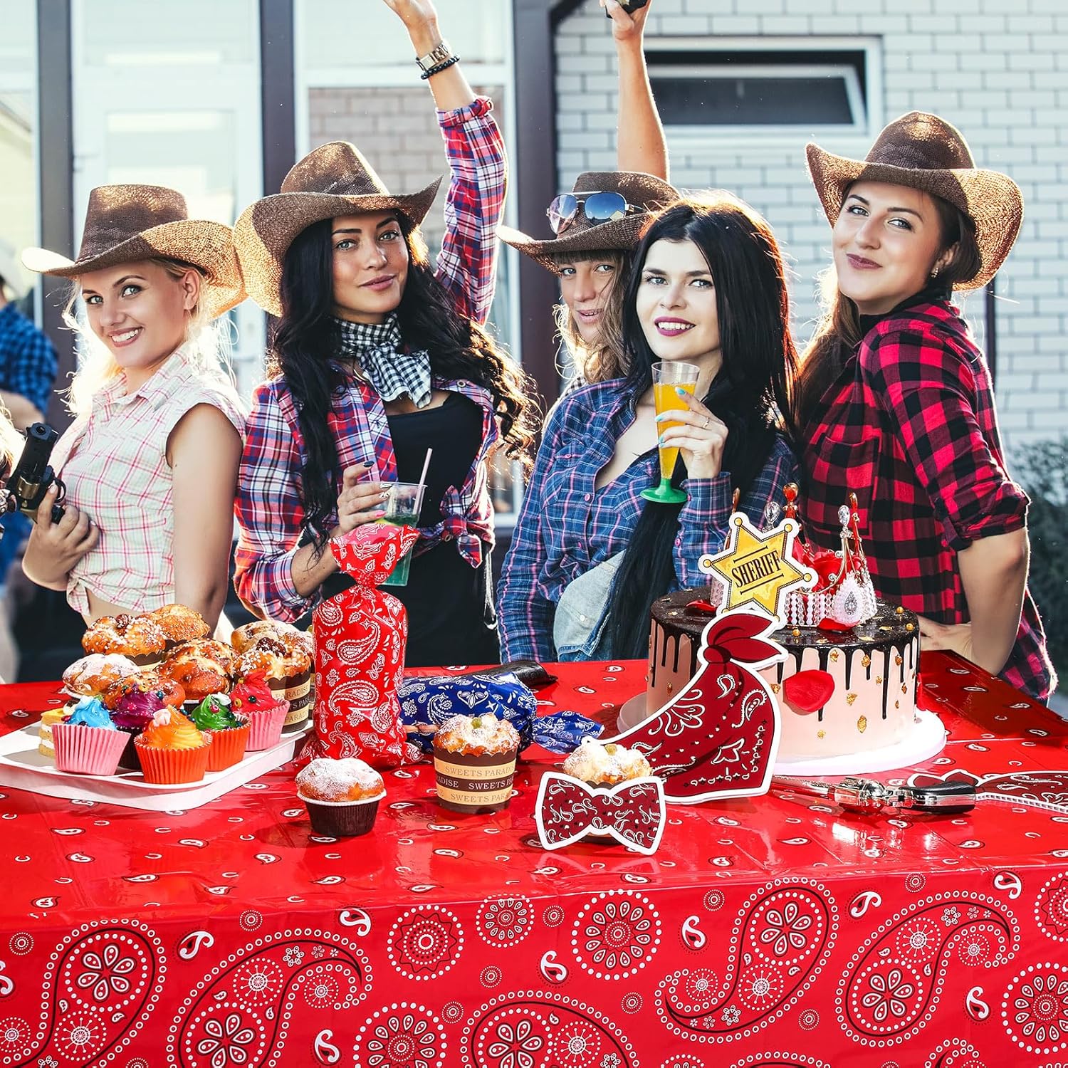 Tatuo Western Party Tablecloth Paisley Table Cover Bandana Plastic Table Cloth Rectangle Floral Tablecloth for Western Cowboy Themed Party Decorations, 108 X 54 Inches(Red,12 Pack)