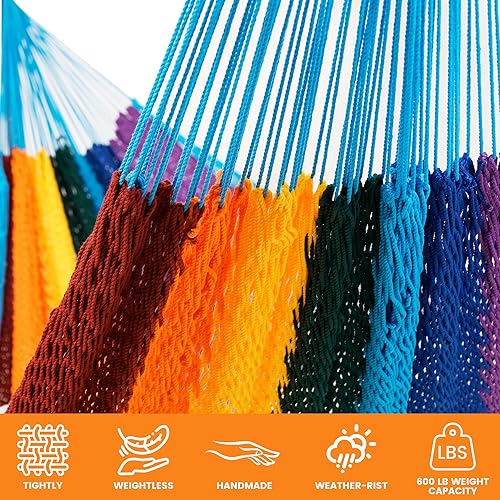 Miniatura 5 de Lazy Daze Hammocks Hamaca maya tejida a mano, hamaca doble de cuerda suave de 10.5 pies, hamaca portátil para exteriores con bolsa de transporte, 2