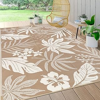 Pauwer Waterproof Outdoor Rug 6x9, Reversible Plastic Straw Patio Campin...