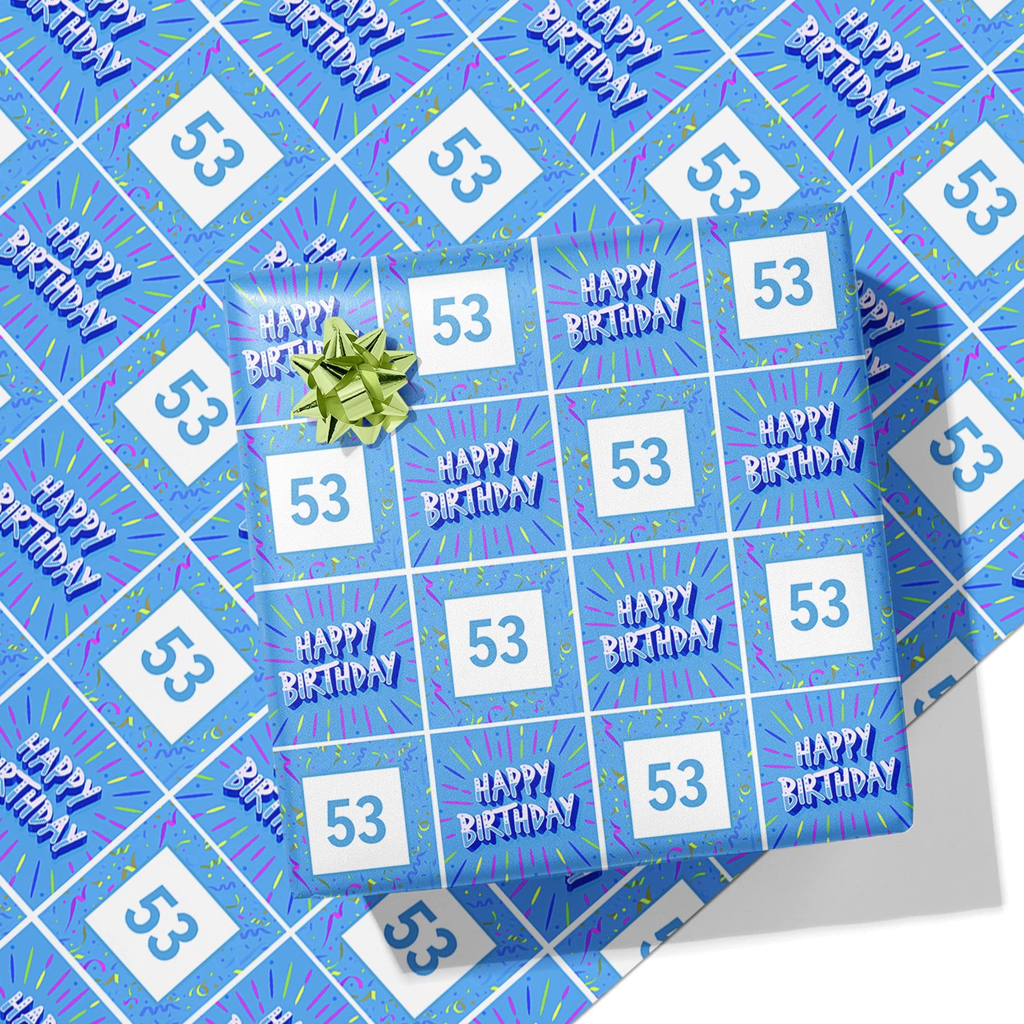 Printster Blue Happy Birthday Personalised Wrapping Paper - Add Any Age-A1 Sheet - 594mm x 840mm-Blue