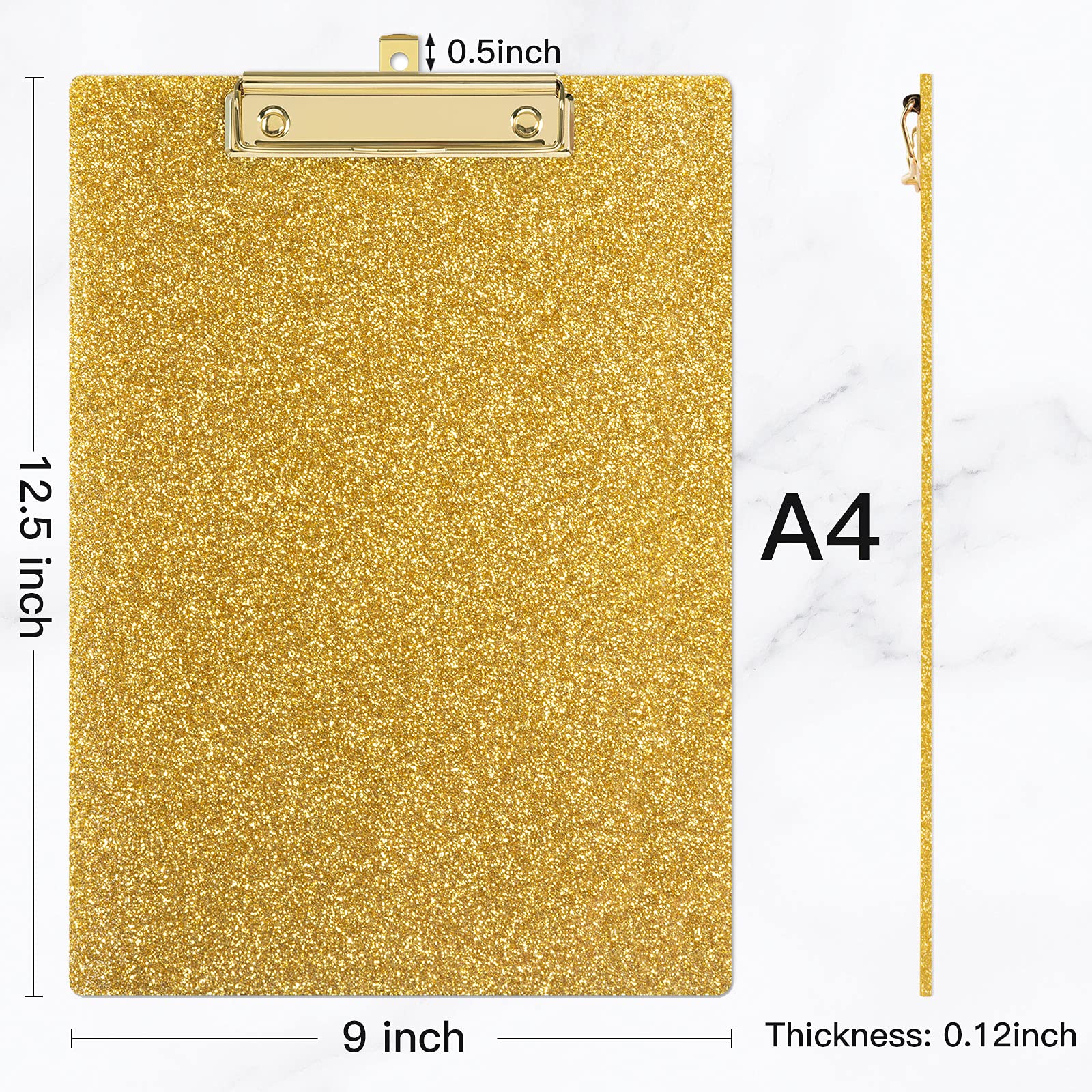 Piasoenc Acryl Klemmbretter, Mode Glitter Klemmbrett, Standard Letter Größe Klemmbrett, A4 Größe 12,5 "x 9", Cute Konfetti Klemmbretter für Frauen, Rose Gold Desk Bürobedarf und Zubehör | Goldclip, Standard-Buchstabengröße 22,9 x 31,8 cm, für Klassenzimme