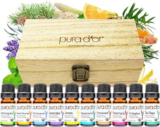 PURA D'OR Perfect10 USDA Organic Essential Oils Set - 10x10mL Wood Box Aromatherapy Kit for Relaxation & Wellness