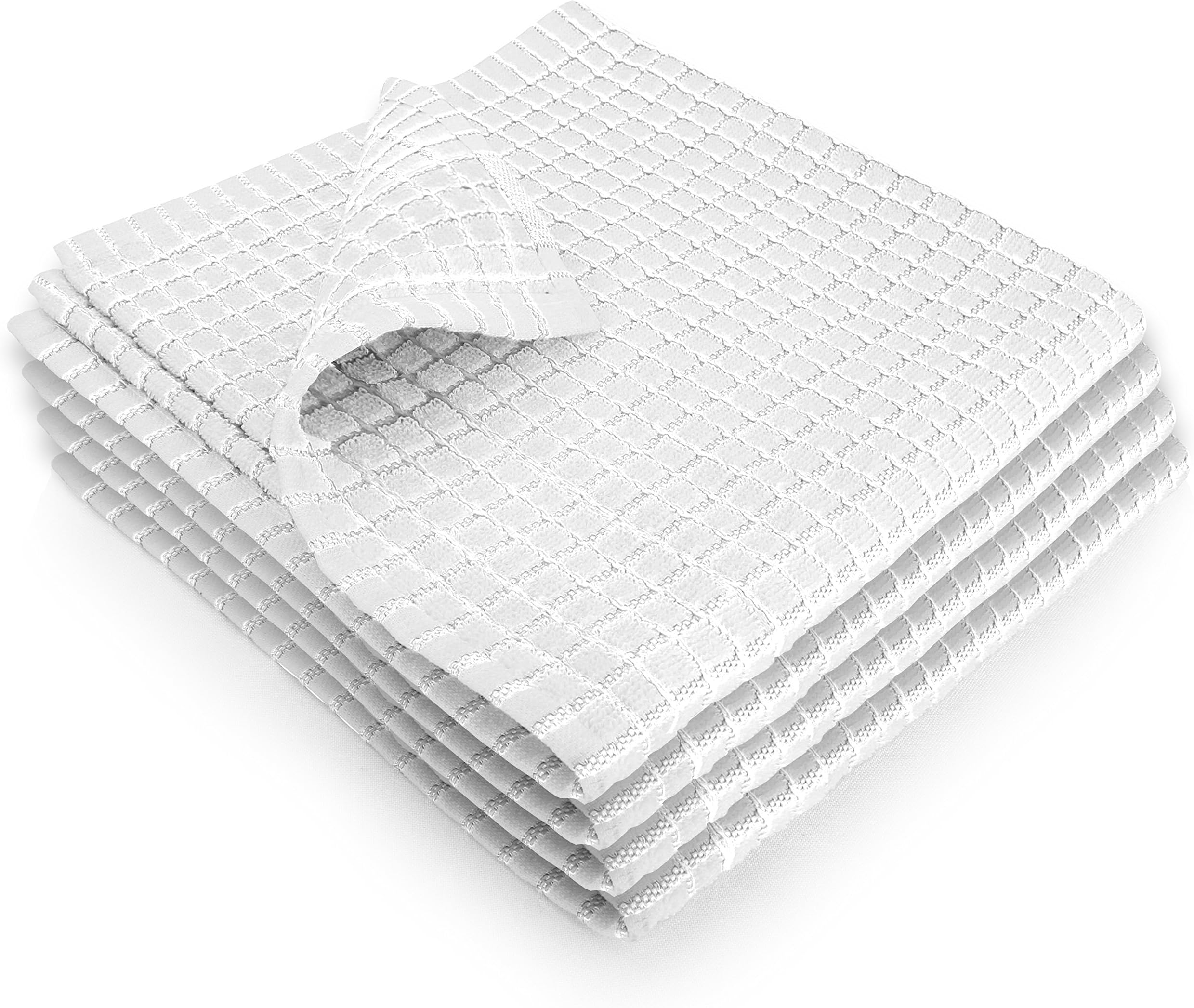 Fecido Classic Kitchen Dish Towels with Hanging Loop - Set of 4, White