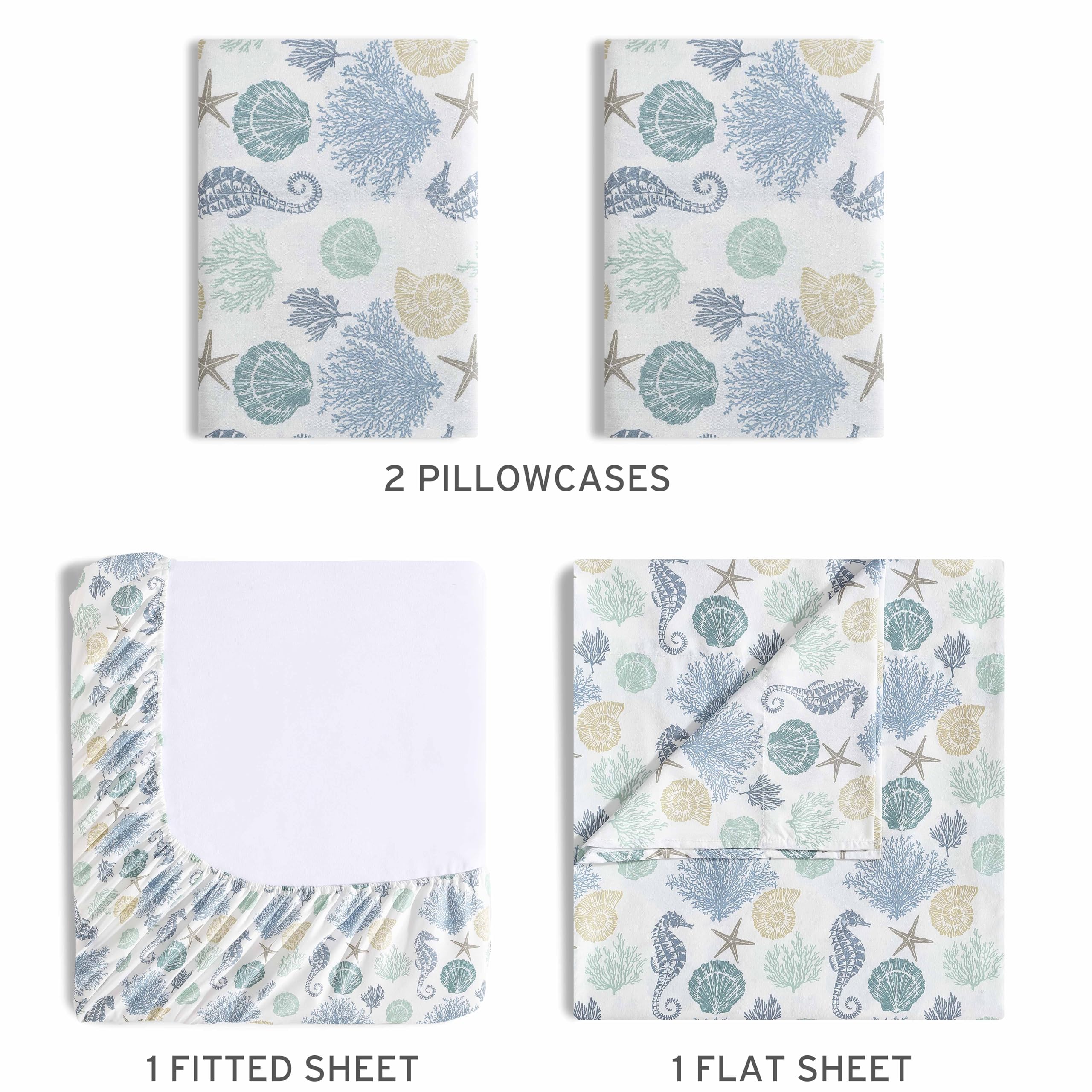 Beatrice Home Fashions Coastal Print Microfiber Sheet Set, Soft, Comfy, 12" Deep Pockets, King, Briella - Image 4
