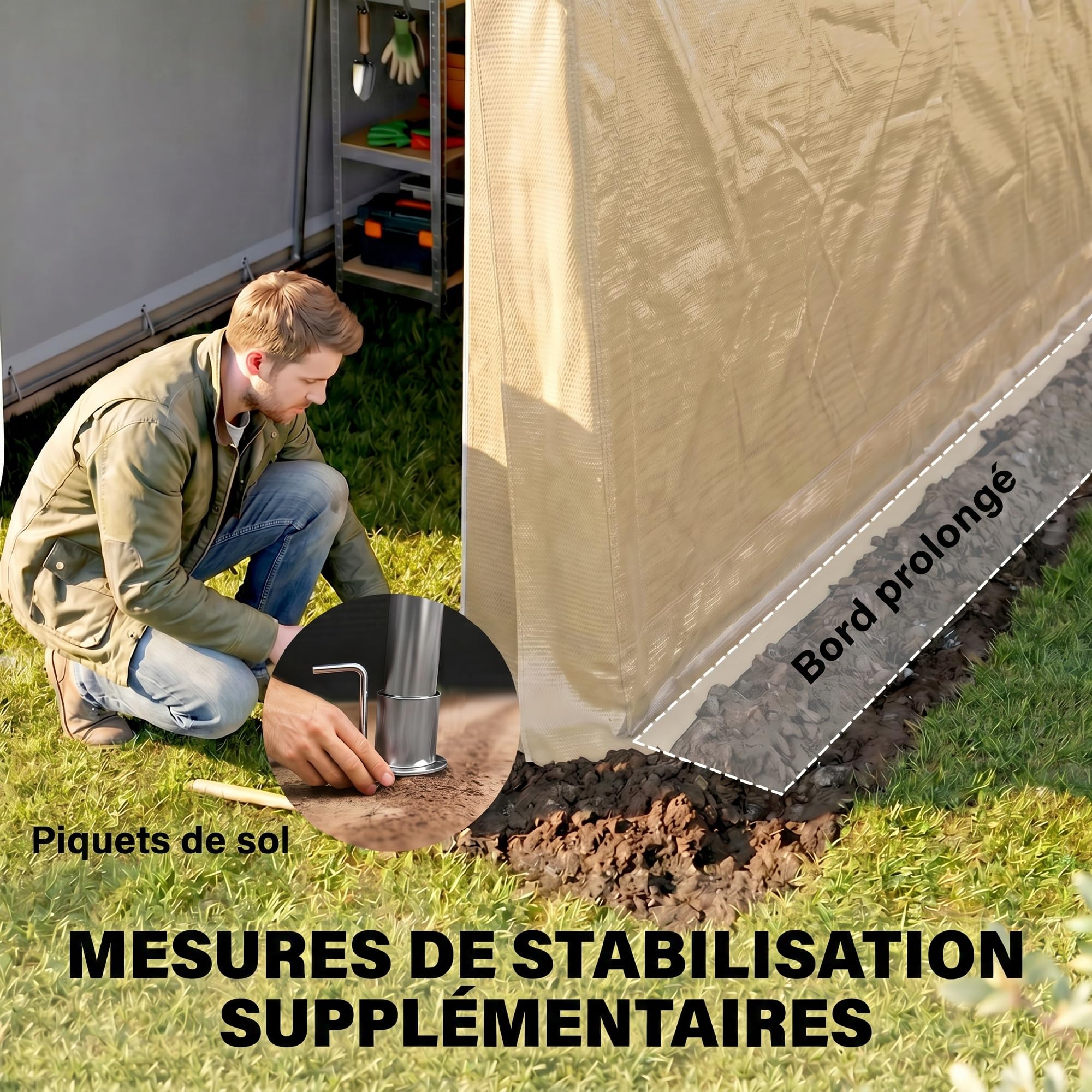 Outsunny Abri de Jardin, Tente de Stockage, 2 x 3,6 m, bâche PE 200 g/m² imperméable et Anti-UV, Cadre en Acier galvanisé et Grande Porte, abri de vélo Garage pour extérieur, Beige
