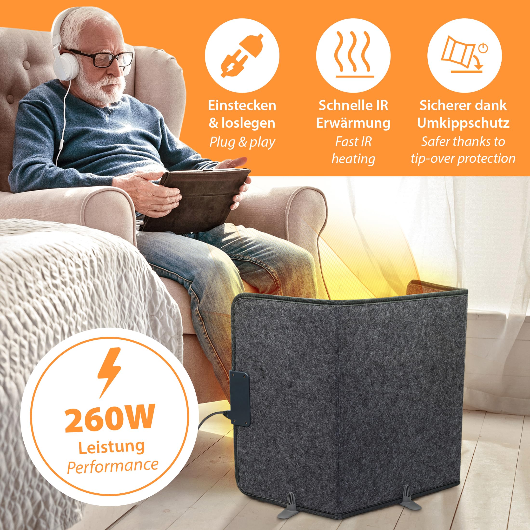 Mi-Heat Riscaldamento da tavolo da gioco, per Zocker fino a 60 °C, pannello riscaldante pieghevole a infrarossi, 51 x 100 cm, 260 Watt