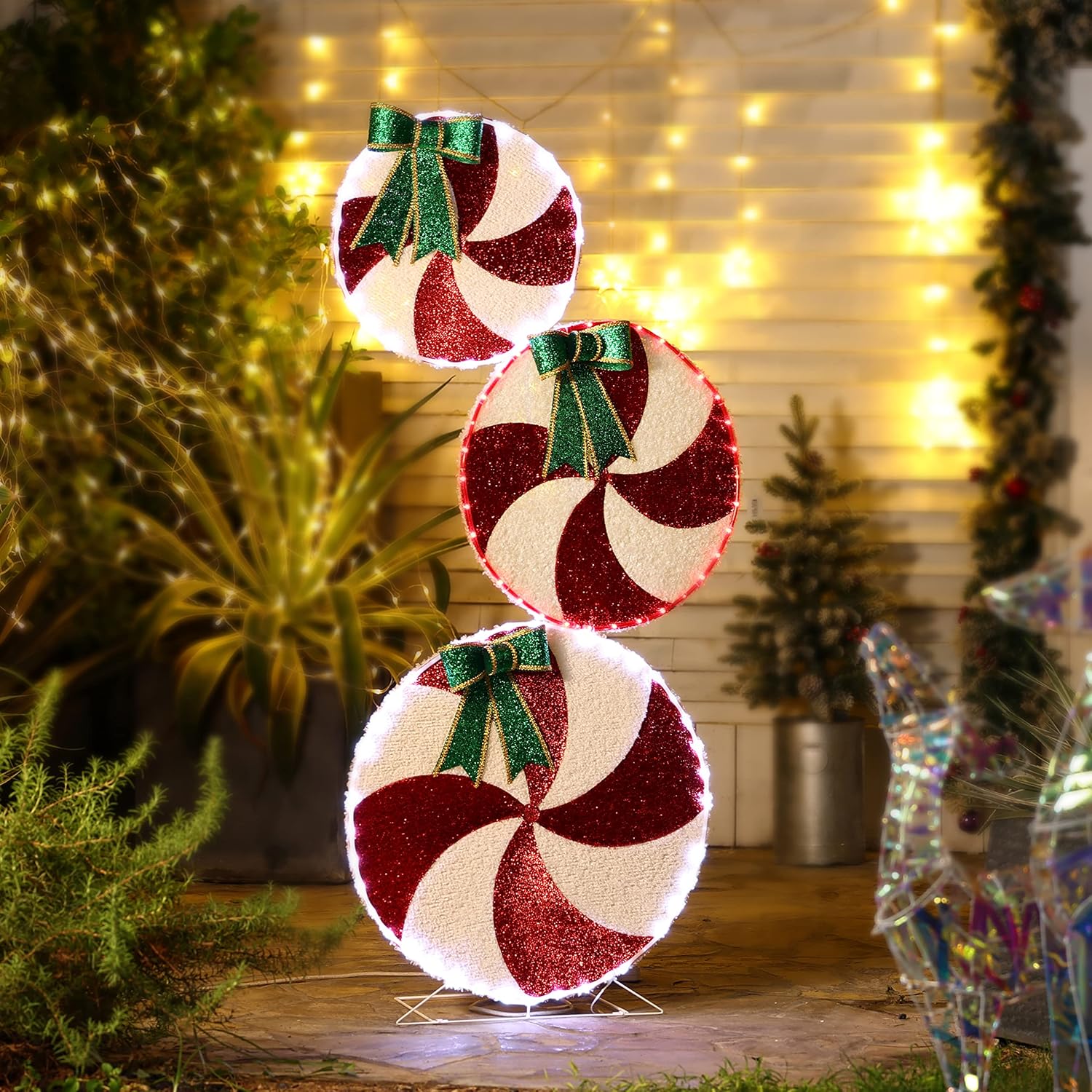 LuxenHome Lighted Outdoor Christmas Decor, 66" Peppermint
