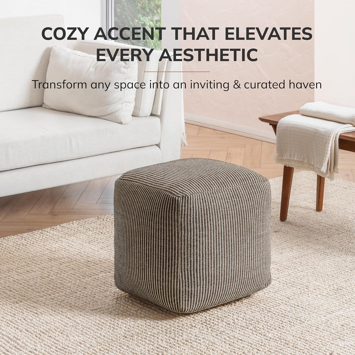 Anji Mountain Pouf Ottoman Foot Rest, Handmade Ottoman Pouf, Comfortable Foot Stool, Decorative Floor Seating for Living Room Decor, Bedroom & Home Décor Accent - Mocha Bisque