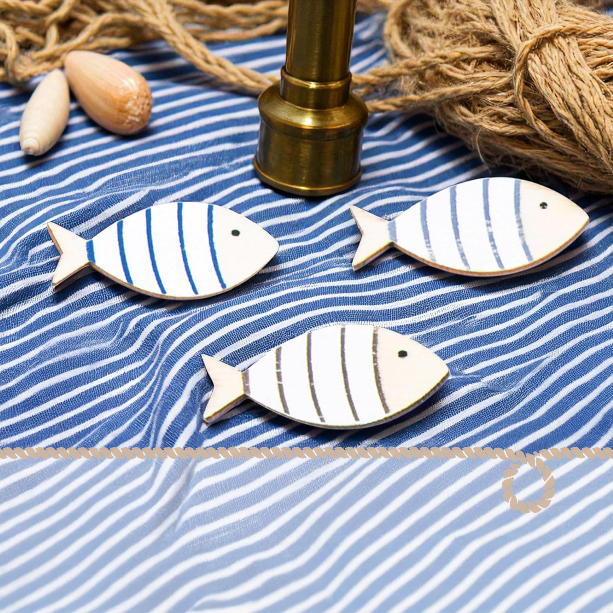 Logbuch-Verlag Set Pesci Legno, 70 Pezzi: Decorazioni Marine 4 cm, Stile Marino, oggettistica Tema Mare Piccola, Accessori nautici, soprammobili Decorativi casa Bagno Soggiorno Spiaggia