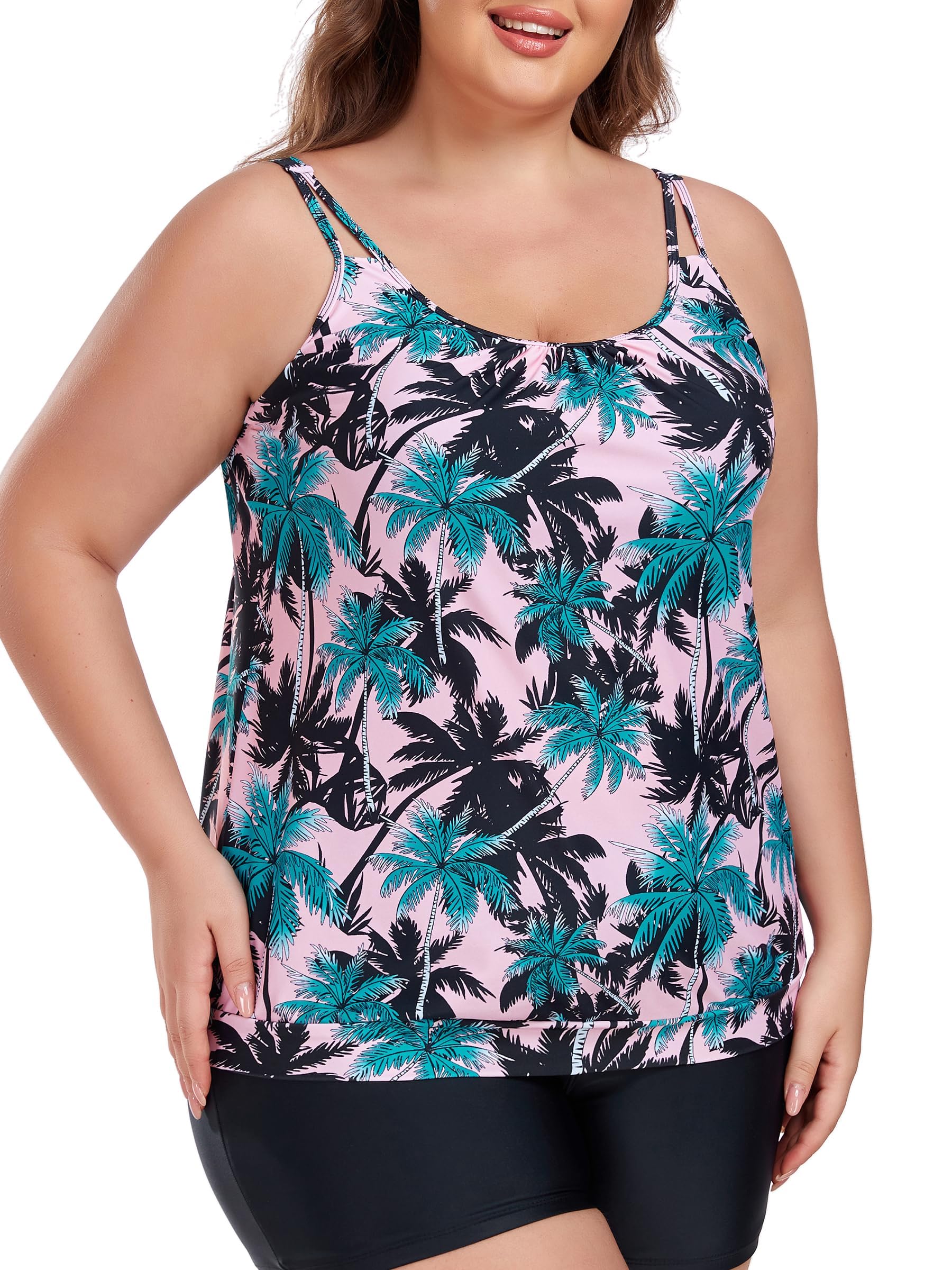 Ocean Blues Damen Tankini Oberteil ohne Bügel Übergröße mit Verstellbaren Trägern und Blouson Lockere Passform Badebekleidung