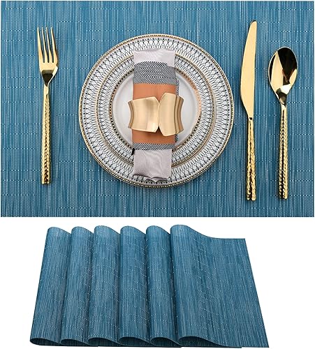 Miniatura 8 de SLKQG Juego de 8 manteles individuales de vinilo para limpiar con un paño, lavables, resistentes al calor, de PVC, para mesa de comedor, 17 x 12