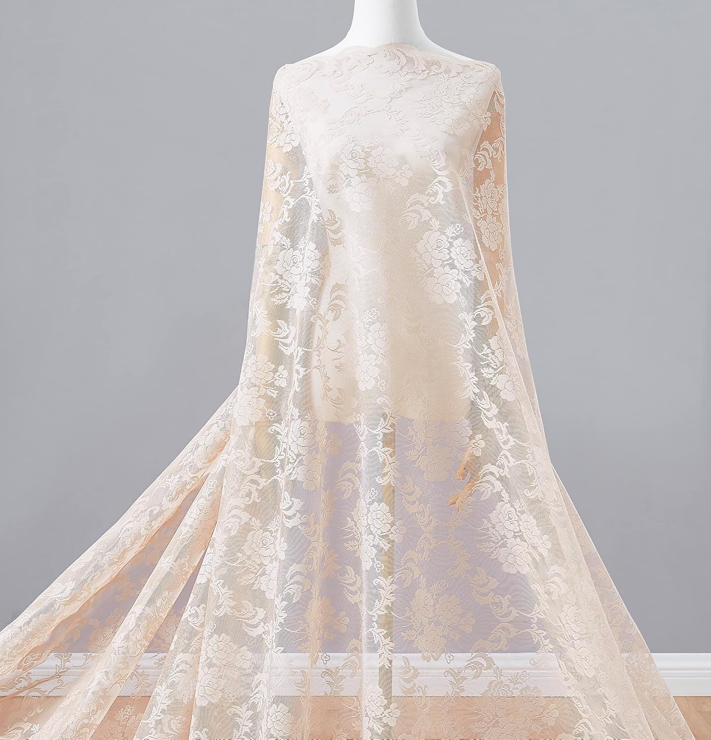 WARM HOME DESIGNS 60 Inch Wide by 3 Yards Long Linen Lace Fabric. Gold Fabric for Dress, Tablecloth, Table Runner, Wedding Dress, Bridal Veil, Top or Ribbon. YA Linen 108"