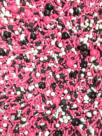 Elegant Pink Black White Classic Girl Color Chic Edible Jimmies Confetti Sprinkles Pearls Cake Cookie Cupcake Ice Cream Donut Candy Decoration Toppers 4oz