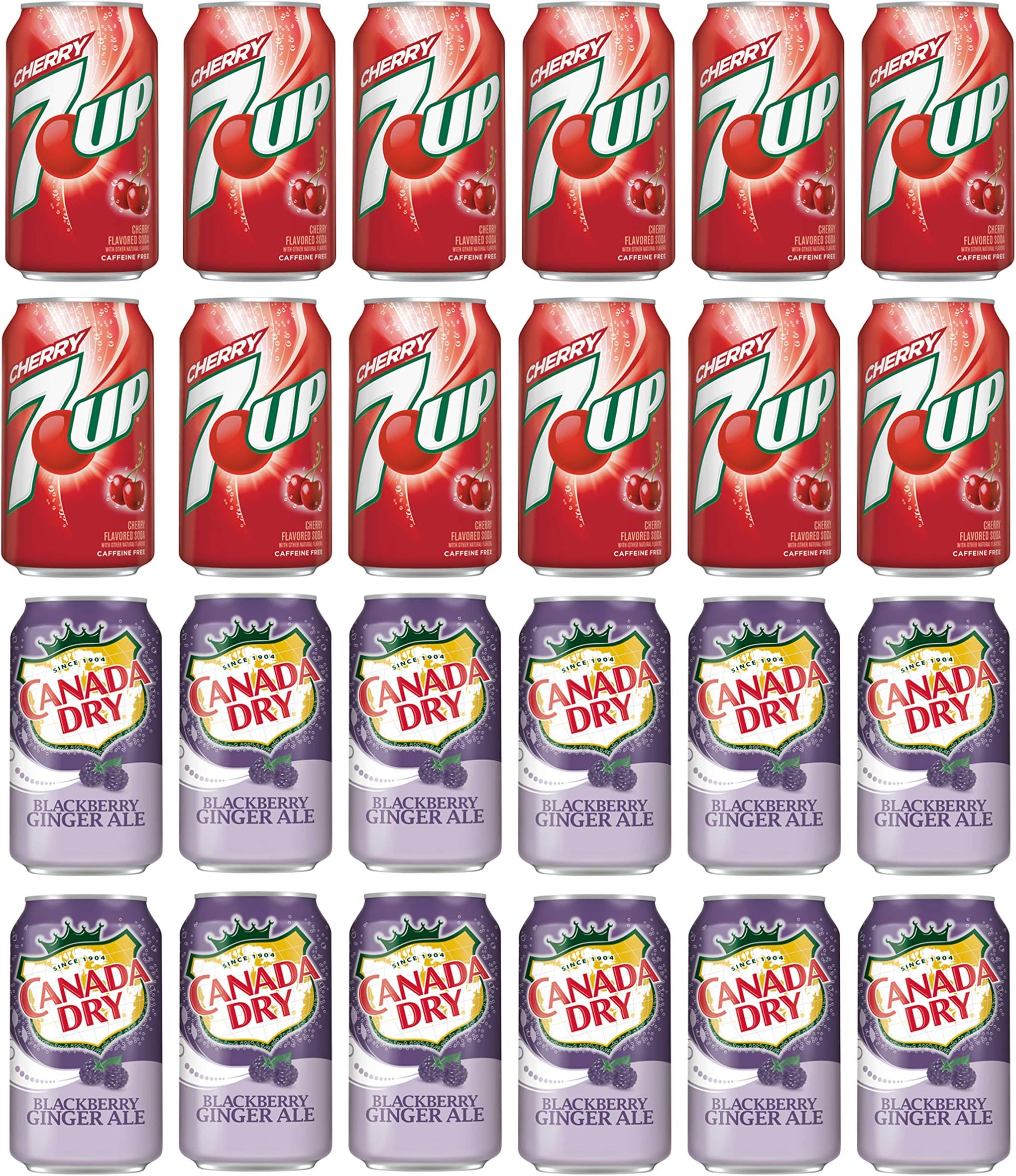 LUV-BOX Variety Soda pack , pack of 24 , 12 fl oz , 7UP CHERRY , CANADA DRY BLACKBERRY GINGER ALE