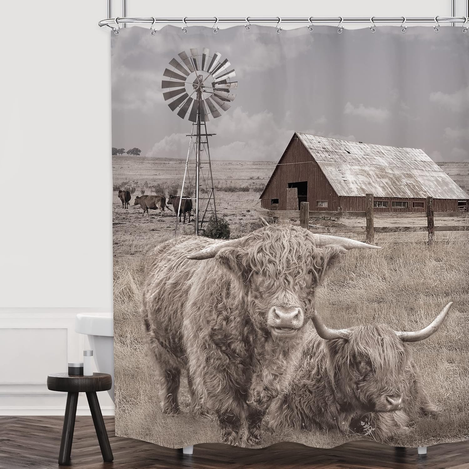 MESHELLY Highland Cow Shower Curtain， 60Wx72H Western Shower Curtain，Country Shower