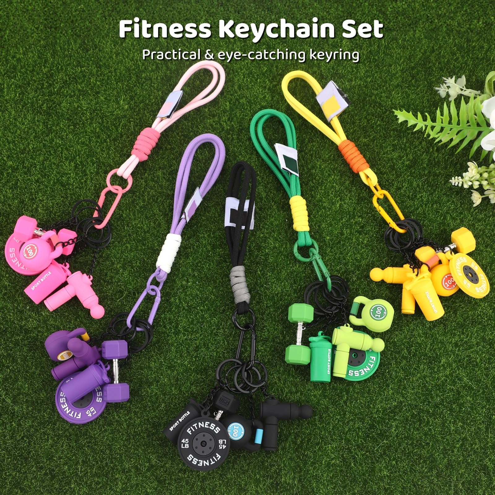 Zestaw breloków do fitnessu, hantle sztanga, kettlebell, zawieszki na butelkę wody, breloki na siłownię, do torby, samochodów, prezentów na siłownię, motywacyjne zawieszki do torby do