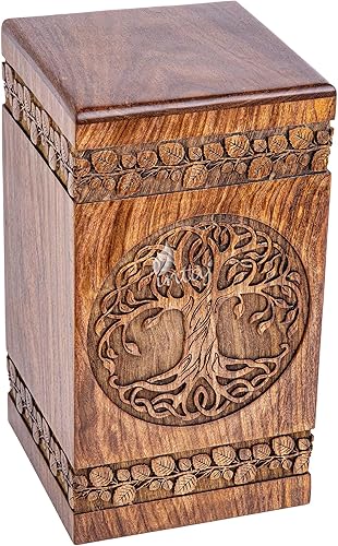 Miniatura 9 de INTAJ Urnas de cremación para cenizas humanas para adultos, caja de urna y ataúd de madera del árbol de la vida, urna funeraria grande, palo de