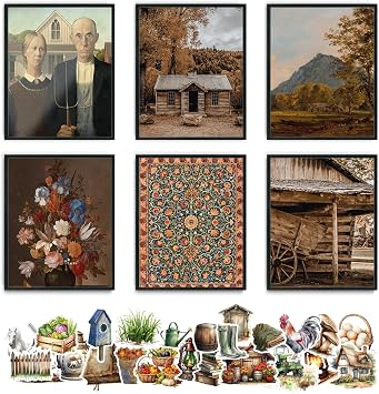 Farmhouse Vintage Wall Art, Rustic Home Decor, Gallery Wall Art for Living Room, Aesthetic Room Decor Prints Set