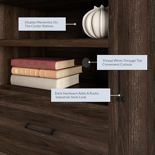 Miniatura 4 de BELLEZE Moderno soporte de TV rústico de 60 pulgadas o centro de entretenimiento para televisores de hasta 65 pulgadas, aparador de cocina con