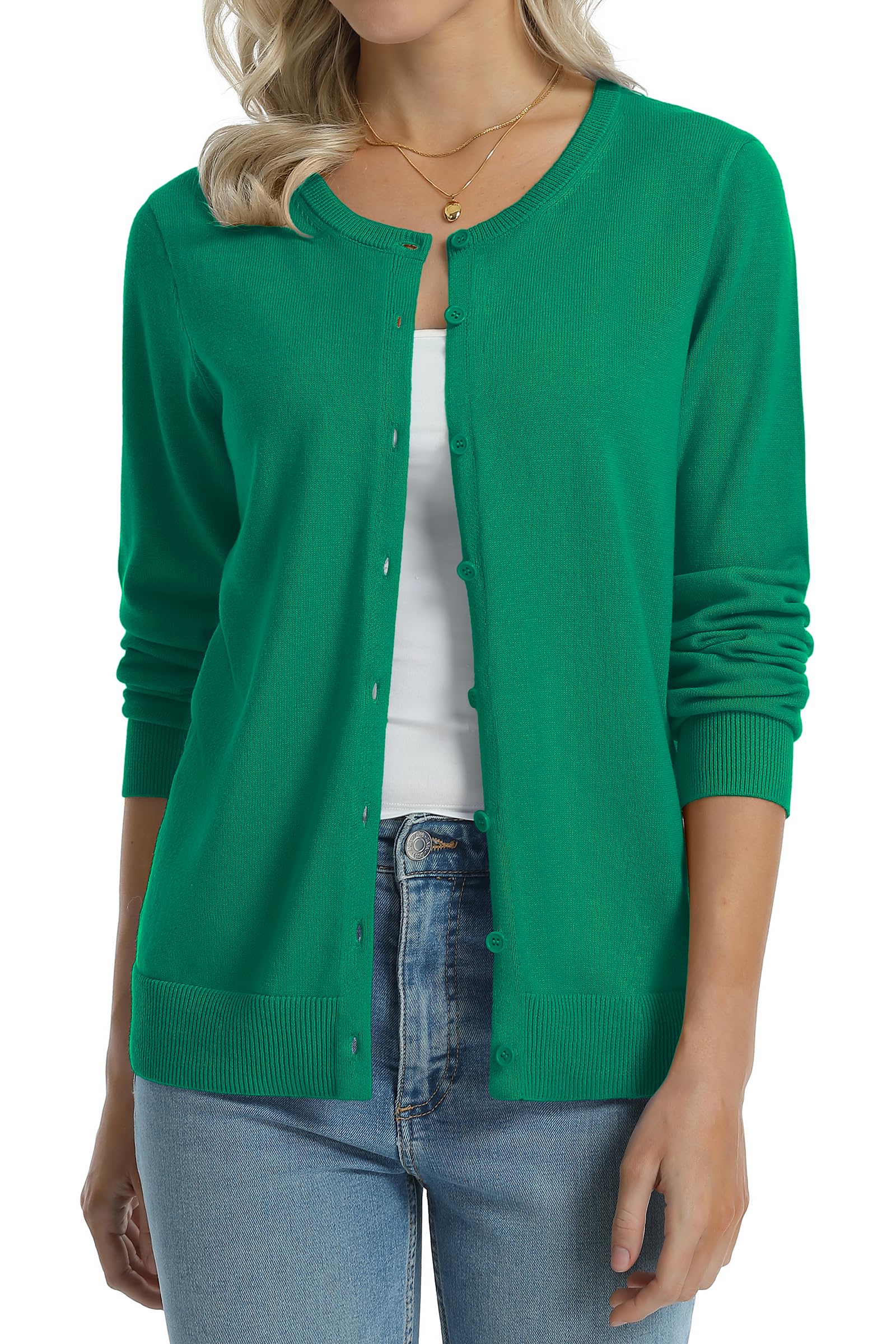 QUALFORT Women's 100% Cotton Lightweight Cardigans Long Sleeve Sweater