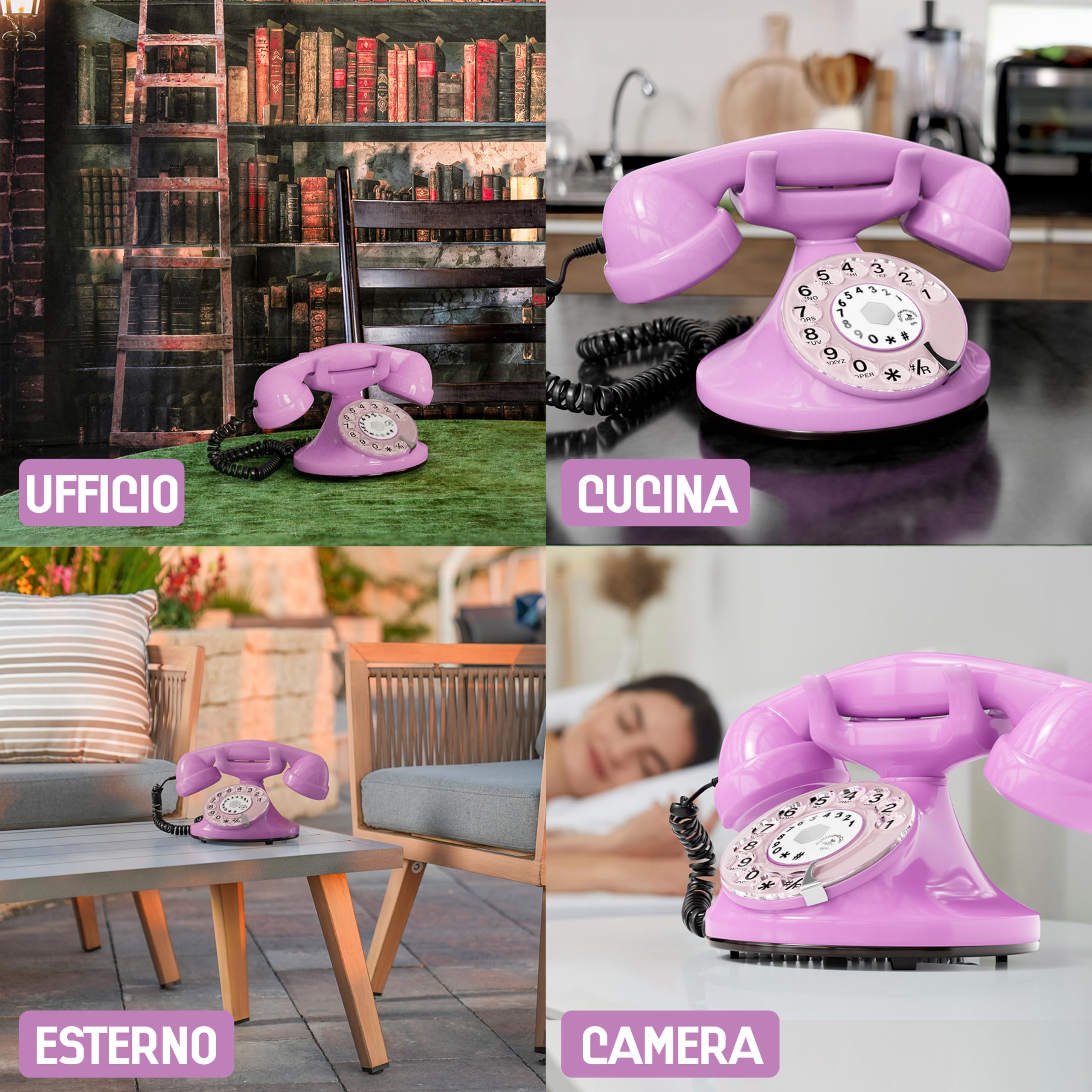 Telefono Fisso Vintage Con Disco Combinatore Opis FunkyFon - Design Anni '20, Colori Brillanti, Compatibile Con Linee Moderne, Campanello Elettronico Incluso