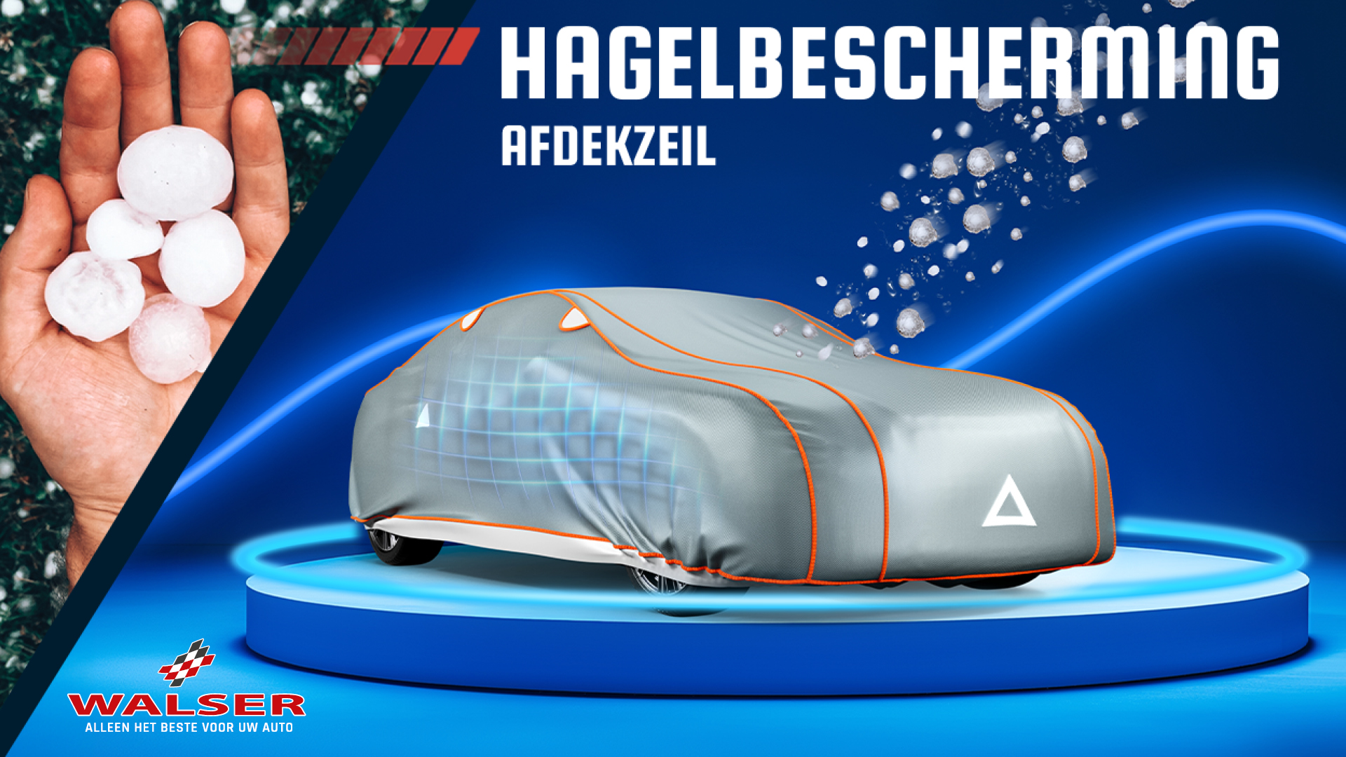 WALSER Premium Hagelbeschermingszeil voor auto's Hybrid UV Protect gecertificeerd door TÜV Oostenrijk* waterbestendig ademend UV-bestendig Hagelbeschermingsgarage, hagelbescherming auto Maat 2
