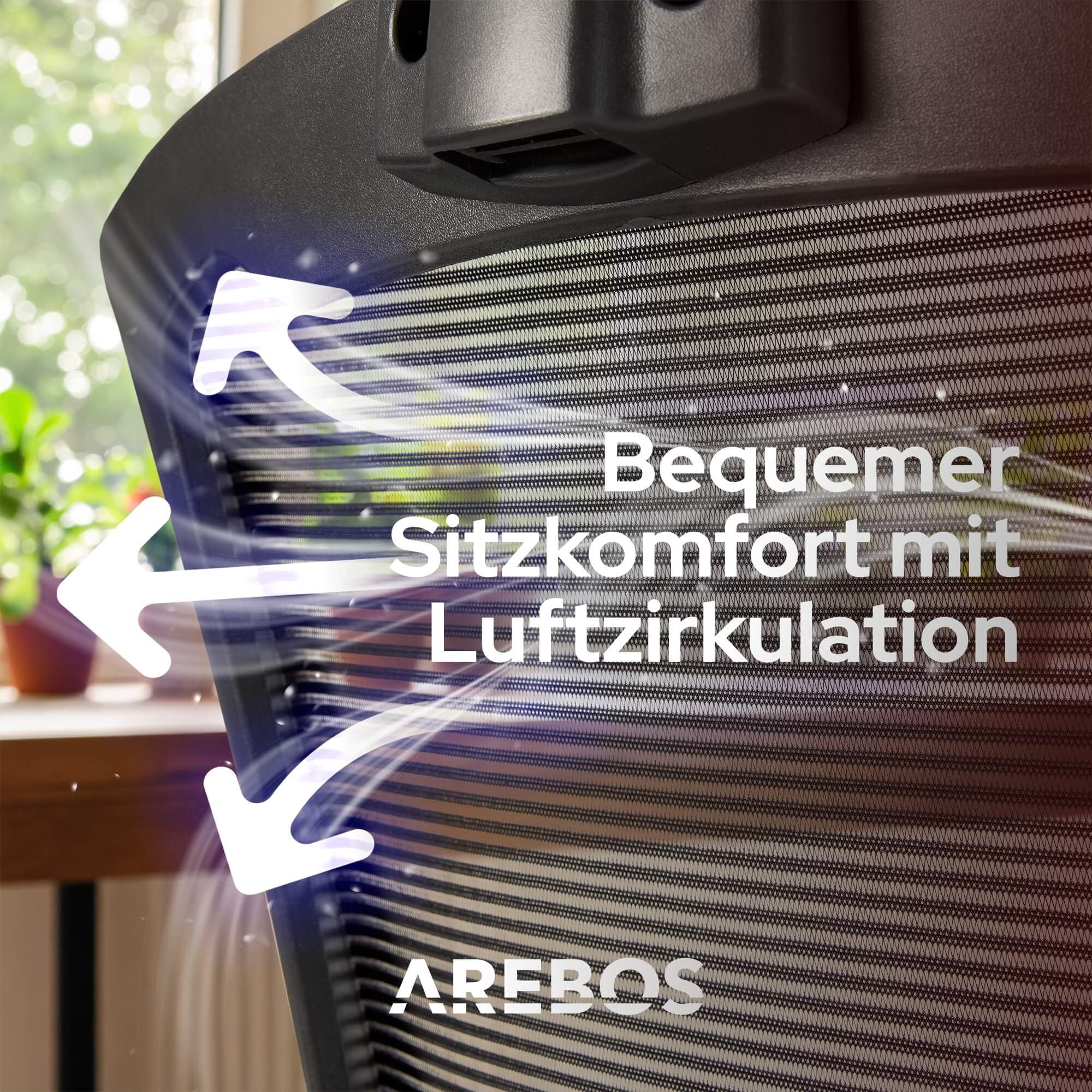 Arebos Bürostuhl Ergonomisch, Schreibtischstuhl mit Verstellbarer Kopfstütze, Armlehnen, Lendenwirbelstütze, Drehstuhl Wippfunktion, Chefsessel aus Mesh,Rückenschonend, Bürostuhl 136kg