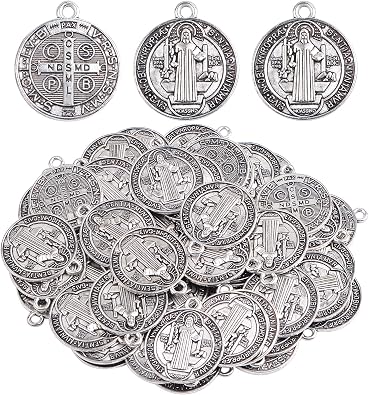 50pcs St Benedict Medals Metal Saint Pendants Double Sided Religious Cross Protection Charms for Women Men Necklace Bracelet Jewelry Making Gifts