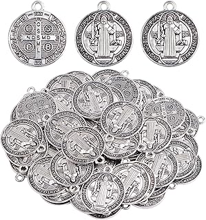 50pcs St Benedict Medals Metal Saint Pendants Double Sided Religious Cross Protection Charms for Women Men Necklace Bracelet Jewelry Making Gifts