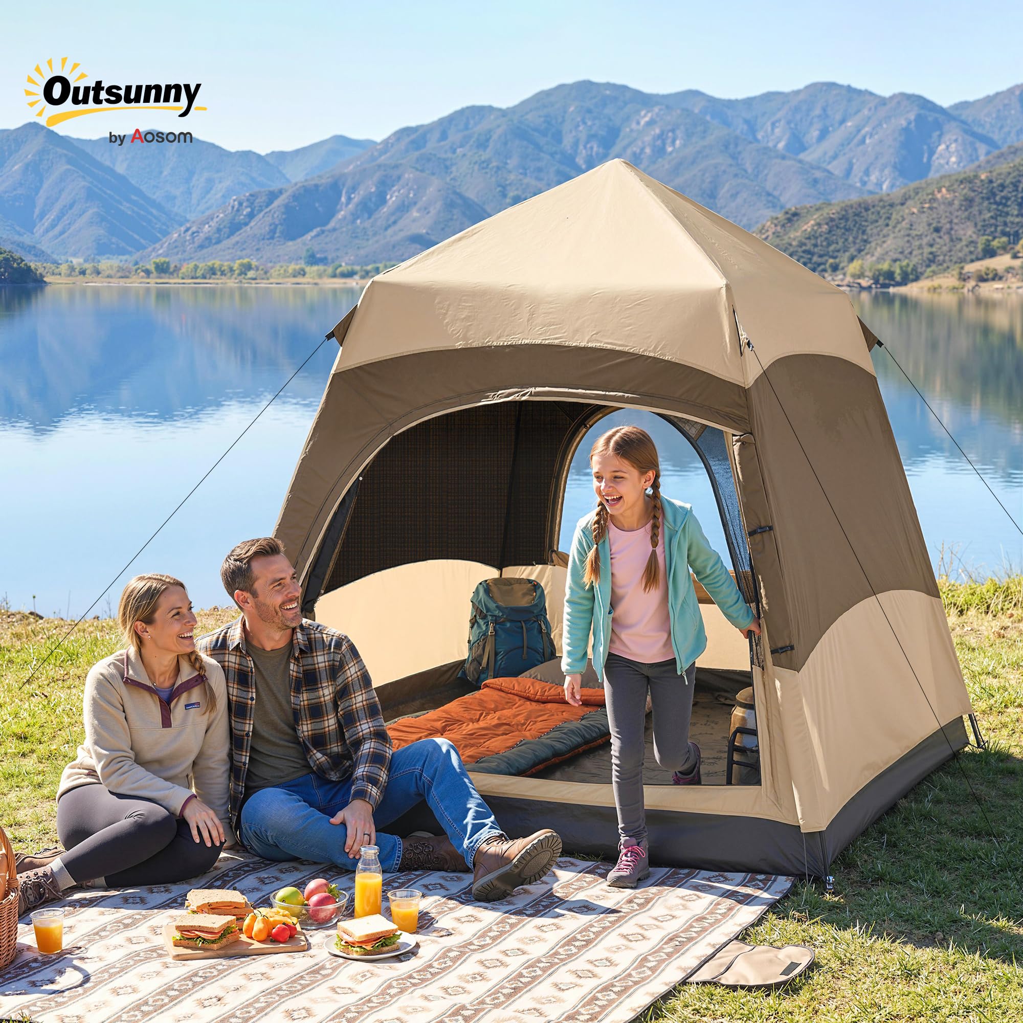 Tienda de campaña instantánea de Doble Capa Outsunny con toldo Impermeable, Tienda Domo Hexagonal para 4 Personas, Refugio de Camping portátil con Suelo Cosido y Bolsa de Transporte, Ideal para